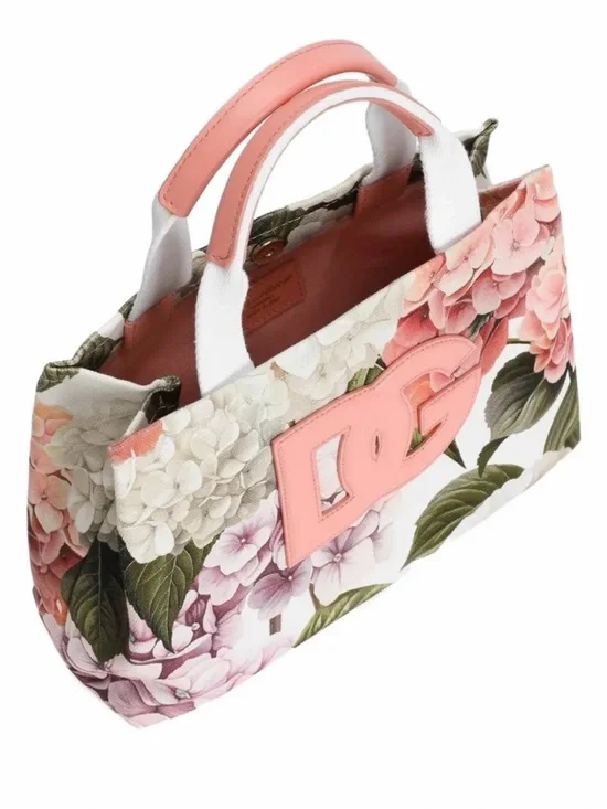 Dolce & Gabbana Pink Floral Hydrangea Logo Top-Handle Tote - Picture 2 of 13